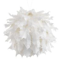 6.5" White Holly Leaf Ball Ornament