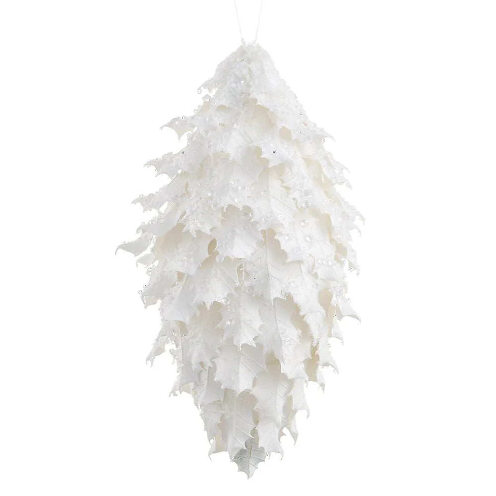 11" White Holly Leaf Finial Ornament