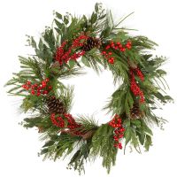 30" Red Berry & Pinecone Wreath