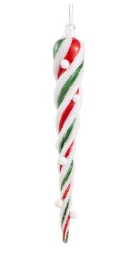 11" Green Red White Swirl Icicle Ornament
