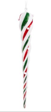 20" Green Red White Swirl Icicle Ornament