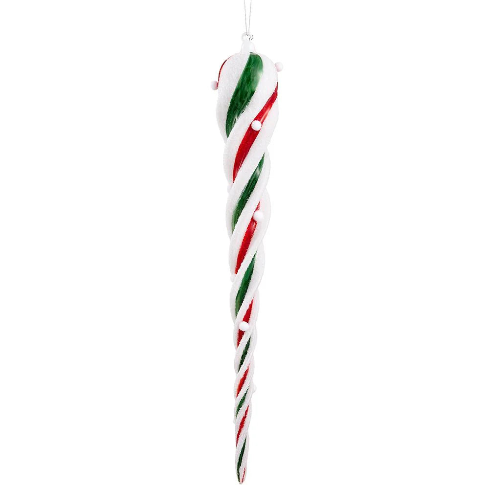 20" Green Red White Swirl Icicle Ornament