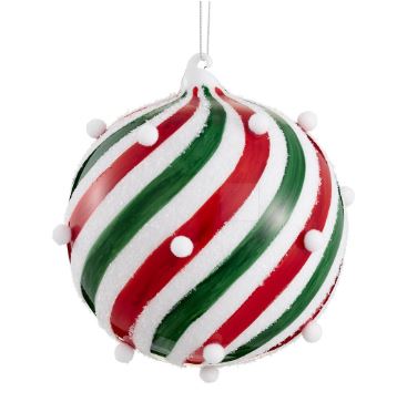 6" Green Red White Ball Ornament