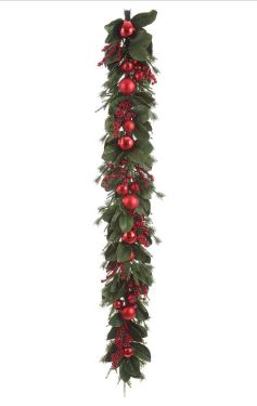 6 FT Red Berry Garland With Ornaments