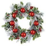 24" Snowy Holly Red Ornament Wreath