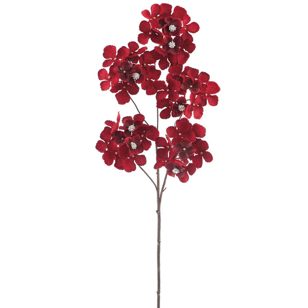 24" Red Diamond Hydrangea Velvet Spray