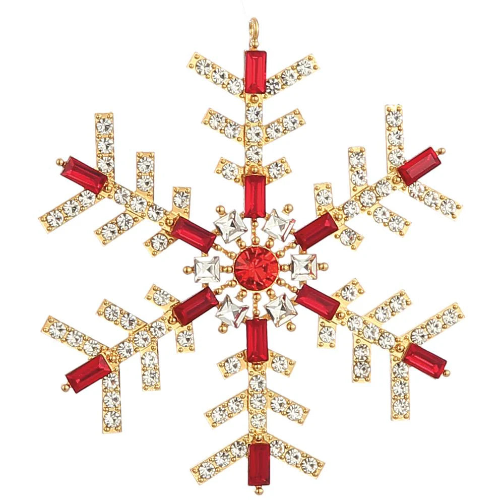 4" Red & Gold Rhinestone Snowflake Ornament