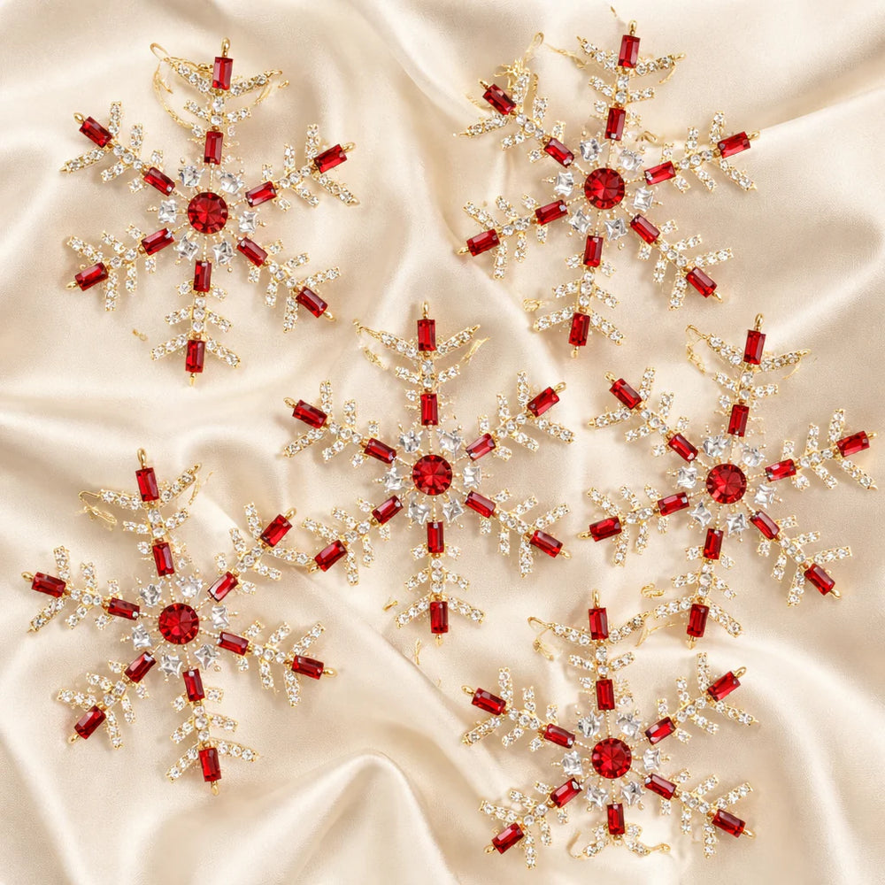 4" Red & Gold Rhinestone Snowflake Ornament