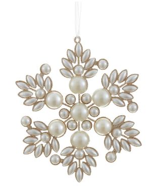 5" Gold Pearl Glitter Snowflake Ornament