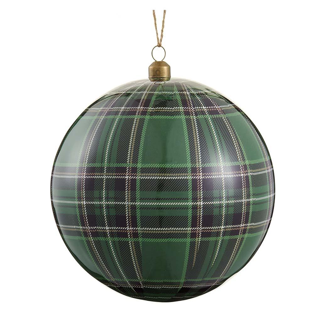 6" Green Plaid Shatterproof Ball Ornament