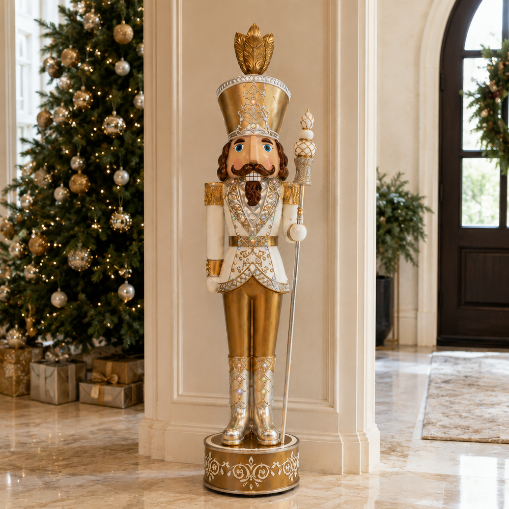 8 FT Gold & White Warm White LED Nutcracker