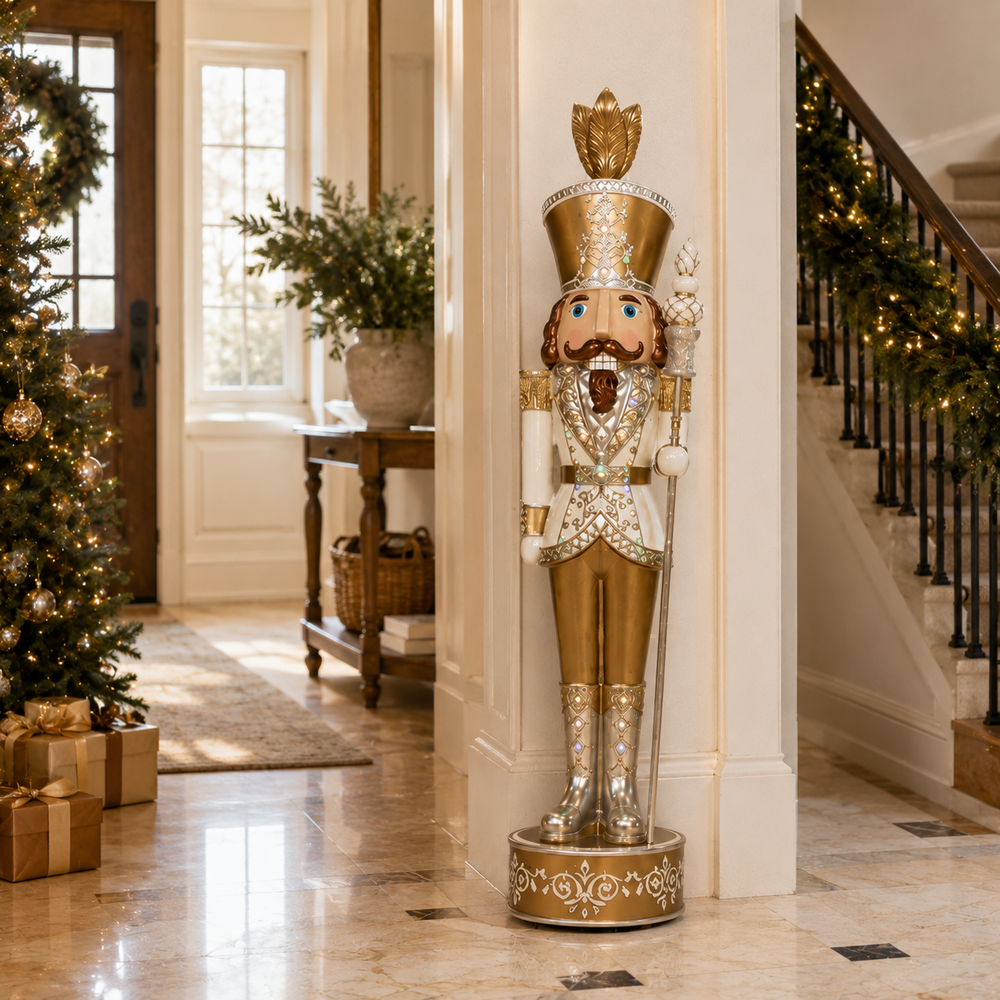 8 FT Gold & White Warm White LED Nutcracker
