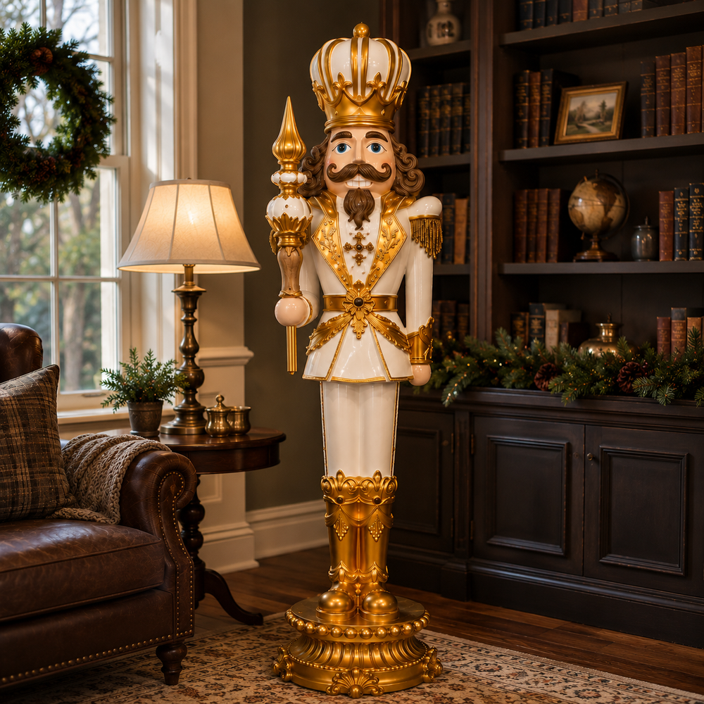 10 FT White & Gold King Nutcracker With LED Lights & Music