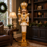 10 FT White & Gold King Nutcracker With LED Lights & Music