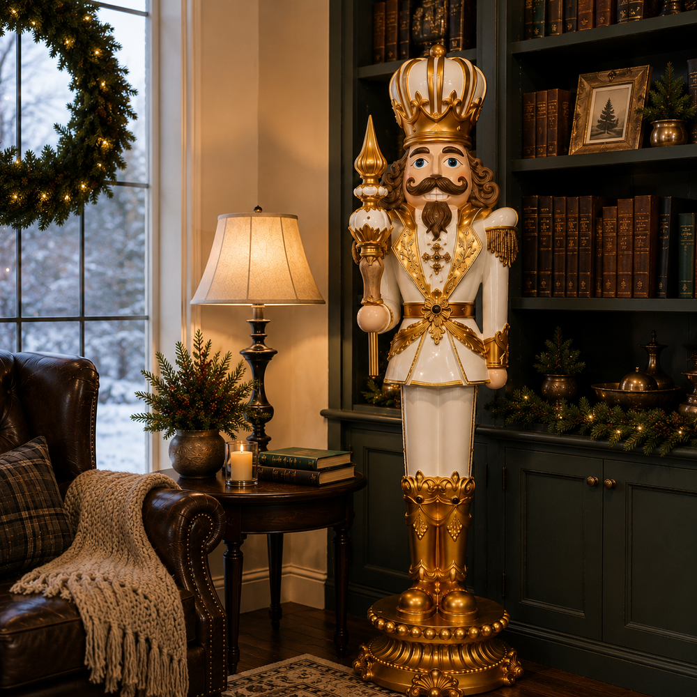 10 FT White & Gold King Nutcracker With LED Lights & Music