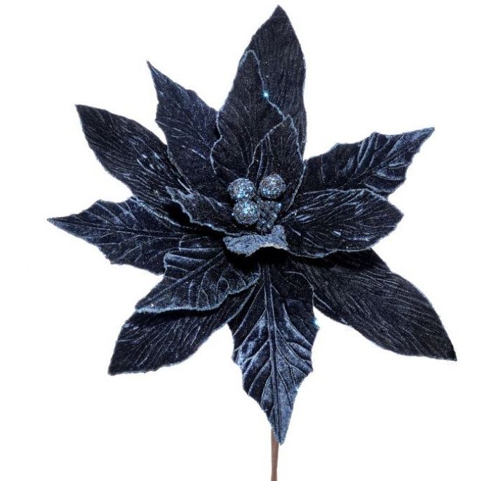 26" Midnight Blue Velvet Poinsettia Stem