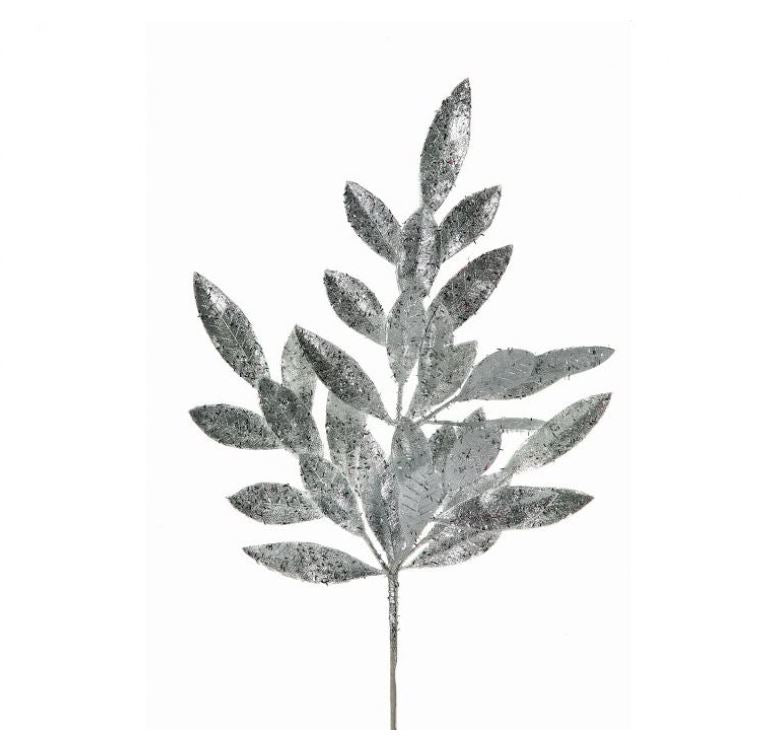 21" Glitter Bay Leaf Spray