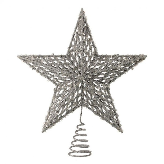 13" Champagne Sequin Beaded Star Tree Topper