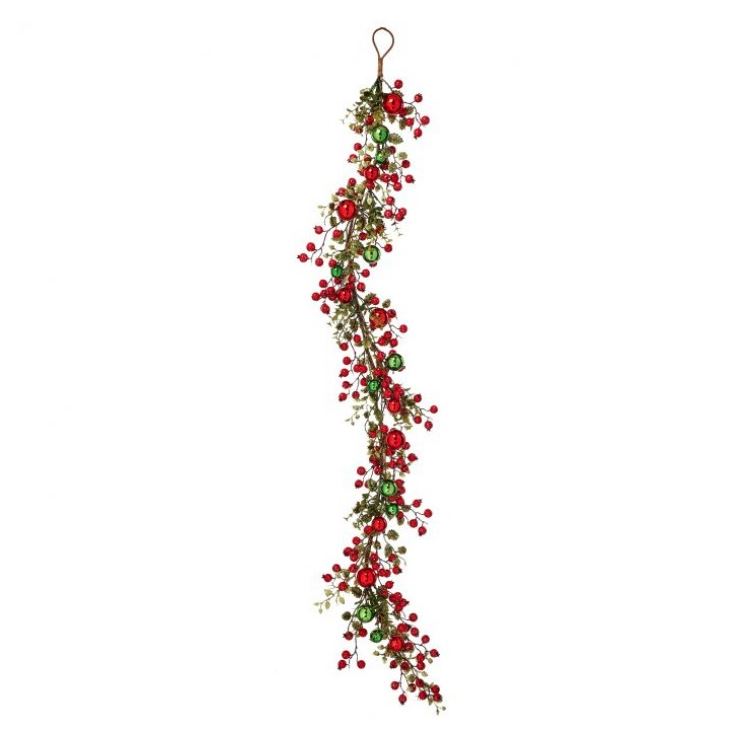 4 FT Red & Green Berry Ball Garland