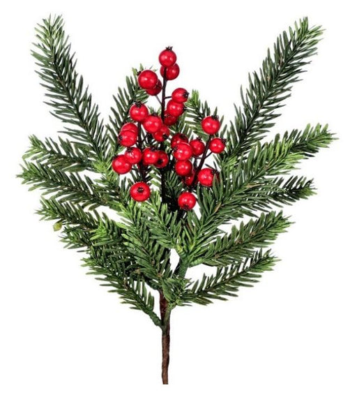 14.5" Green Red Berries Spray