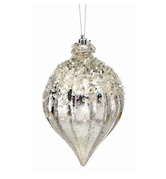 7" Champagne Iced Finial Ornament