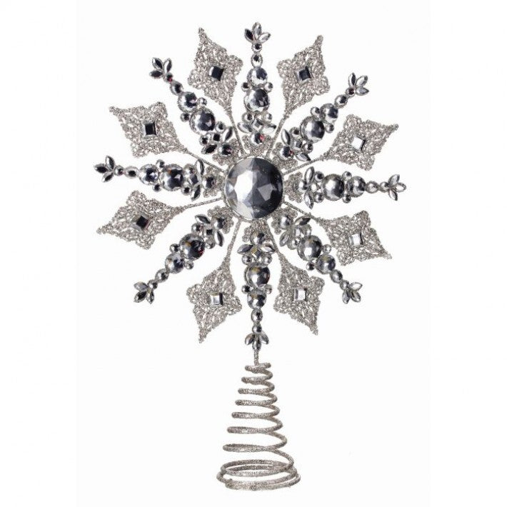 14.5" Silver Glitter Jewel Snowflake Topper