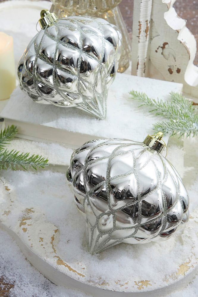 6" Champagne Shiny Onion Finial Ornament Box of 2