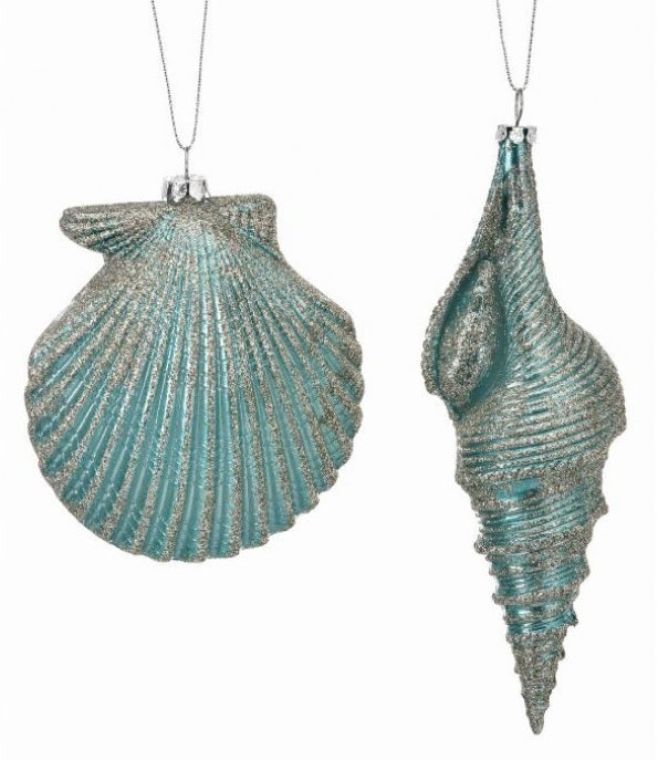 5"-7" Aqua Seashell Assorted Ornament