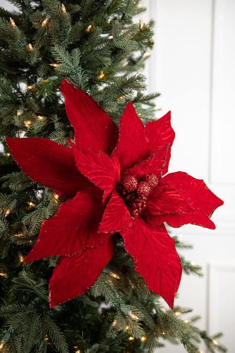 30" Red Velvet Poinsettia Stem