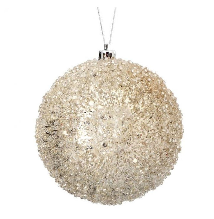 4" Champagne Iced Metallic Ball Ornament