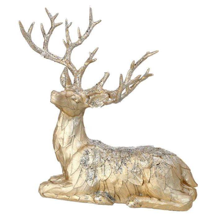 14" Glitter Lying Champagne Reindeer