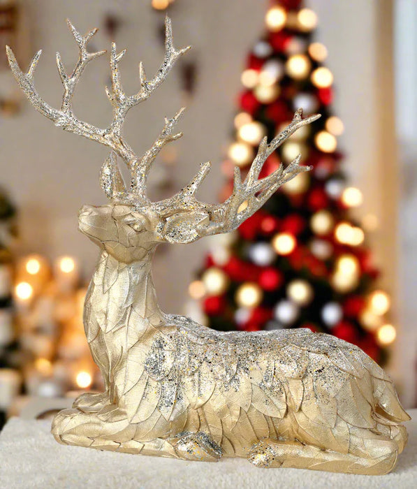 14" Glitter Lying Champagne Reindeer