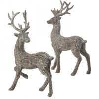 18" Glitter Rattan Standing Deers Assorted Set of 2