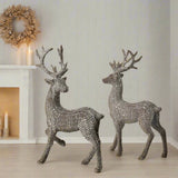 18" Glitter Rattan Standing Deers Assorted Set of 2