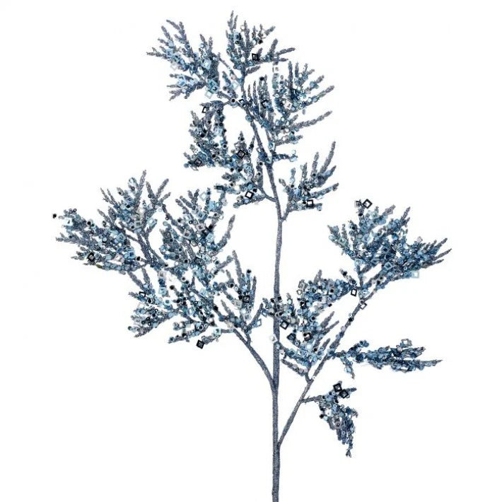 25" Blue Sequin Glitter Cedar Spray