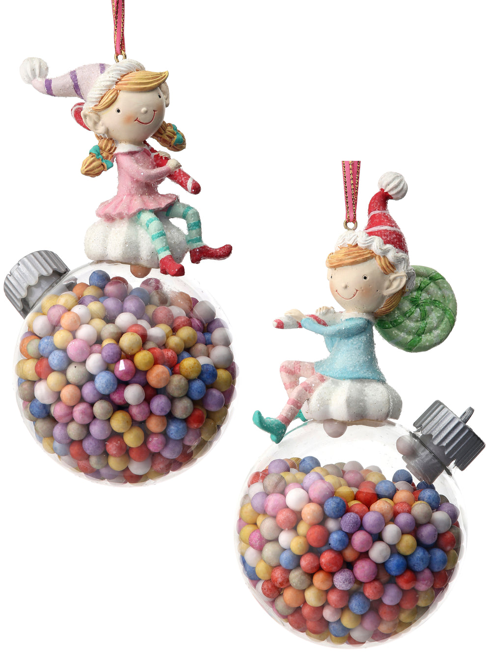 6.5" Resin Candy Fairy On Ball Assorted Ornament