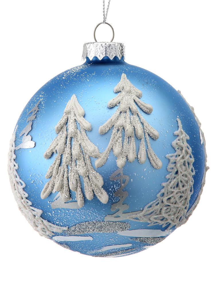 4" Blue & White Embossed Forest Ornament