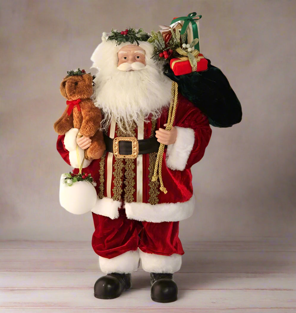 24" Santa With Bear, Ball, & Giftbag