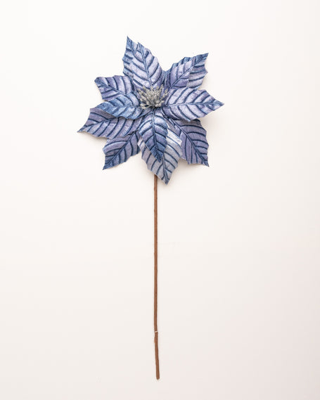 24" Blue Metallic Poinsettia Stem