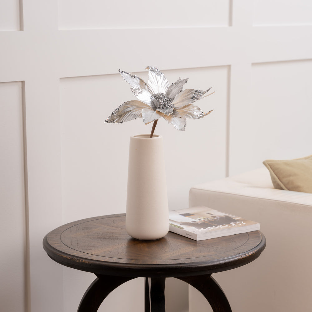 24" Silver Metallic Sequin Edged Poinsettia