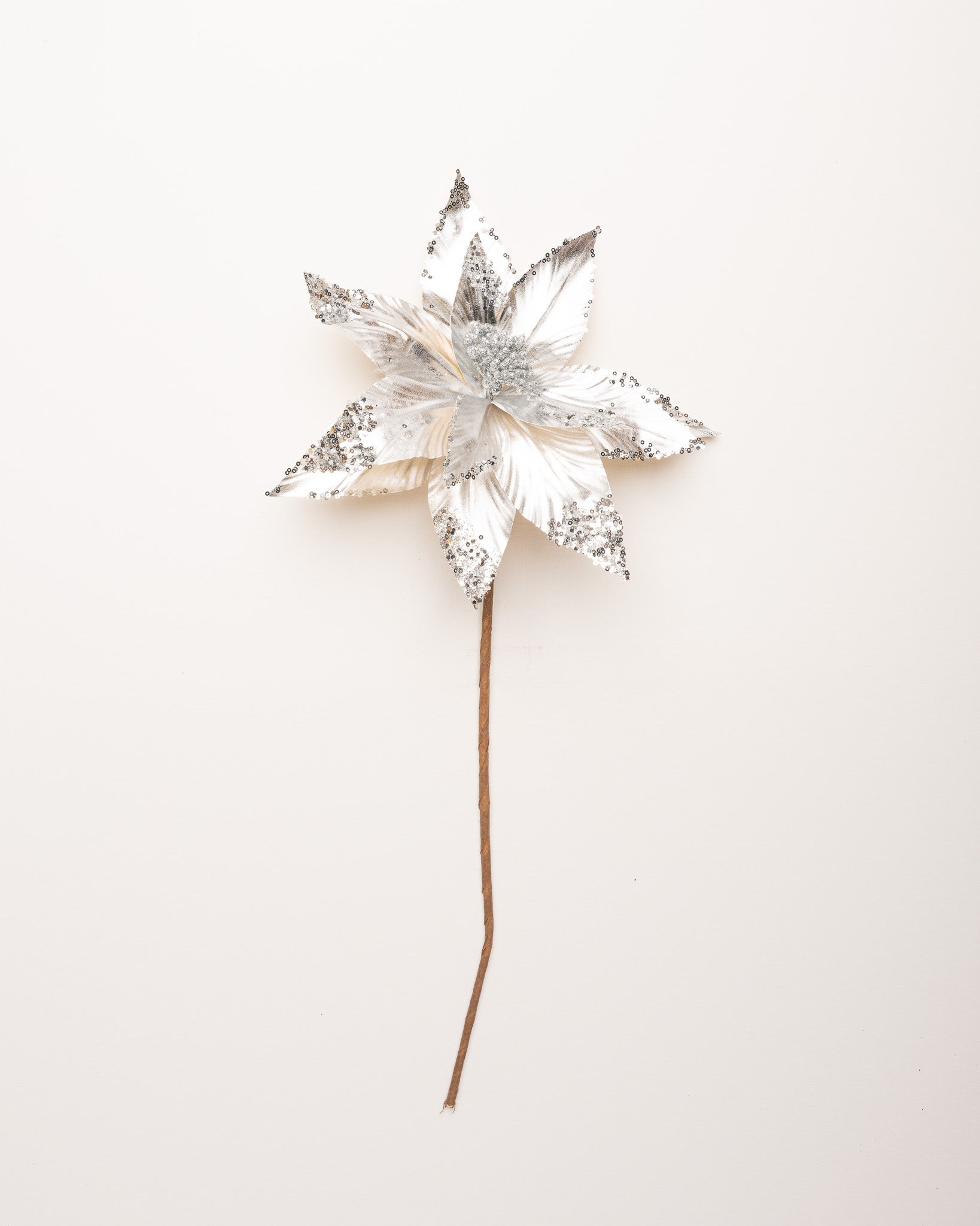 24" Silver Metallic Sequin Edged Poinsettia