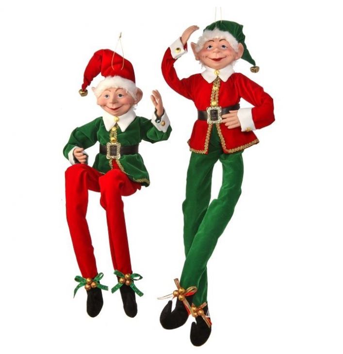 30" Fabric Red & Green Tidings Bendable Elf Assorted