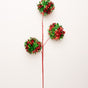 30" Red & Green Tinsel Ball Spray