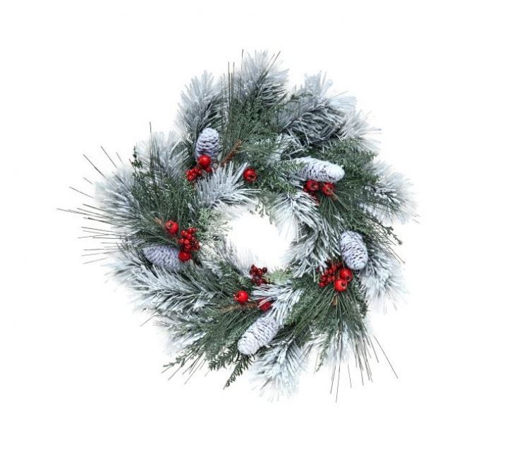 24" Frost Pinecone Berry Wreath