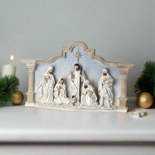 15" Nativity Scene In Column Creche