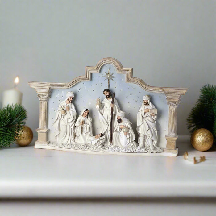15" Nativity Scene In Column Creche