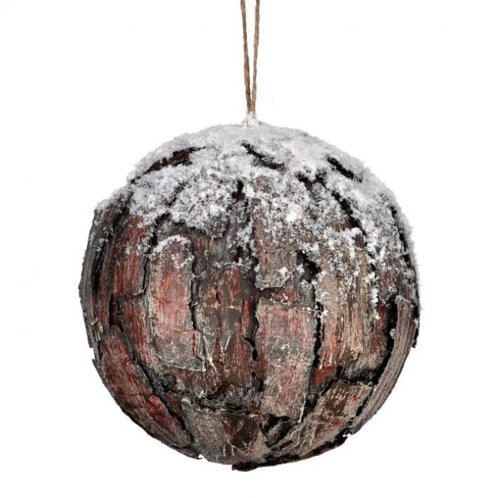 6" Snowy Bark Ball Ornament