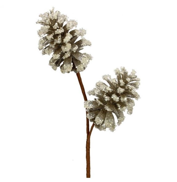 24" Gold Diamond Pinecone Spray With Glitter