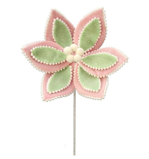 24" Pink & Green Frosted Layered Cake Poinsettia Stem