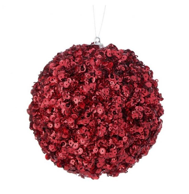 4" Red Sequin Jewel Ball Ornament